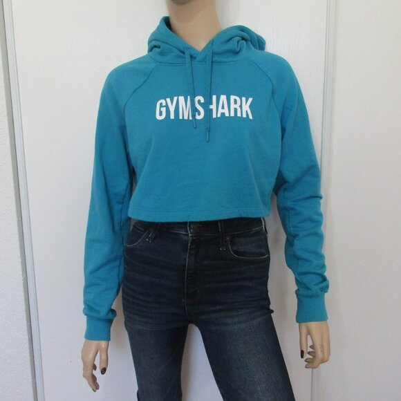 GYMSHARK Crop Sweatshirt Small Blue Pullover Hoodie - Picture 1 of 9
